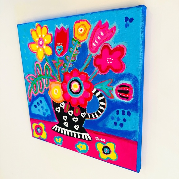 Folk Art Flower Painting: Cheery Gallery Wall Decor One-of-a-Kind Original - Picture 4 of 9